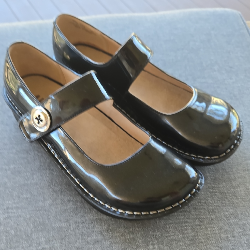 ALEGRIA PAL-249 Black Shimmery Leather Maryjane Clogs Women's Size 40